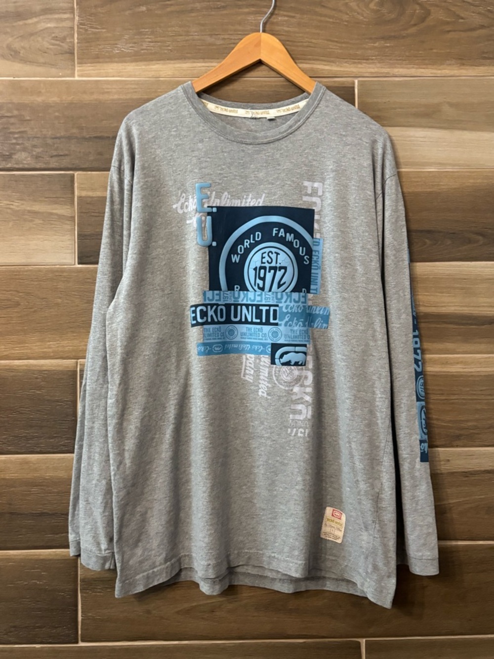 Vintage Y2K Marc Ecko UNLTD Long Sleeve T Shirt Large Grey Graffiti 2000s 90s